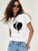 Women Leopard Black Heart Graphic T-Shirt Retro Y2K Animal Print Crew Neck Short Sleeve Casual White Street Tee_ecoleips.com