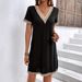 Women's Lace V-Neck Knitted Dress A-Line Summer Mid-Length Gown Elegant Flowy Short Sleeve Fashion_ecoleips.com
