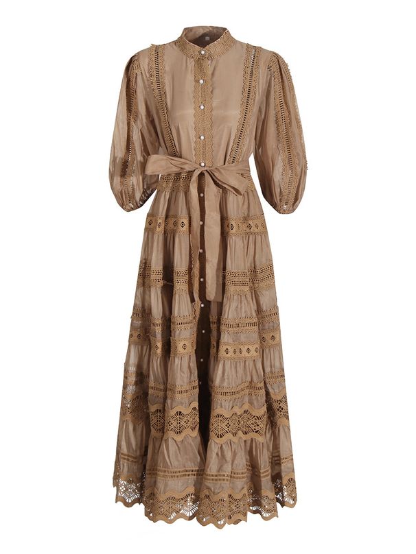Women's Clothing High Grade Lantern Sleeve Water Soluble Embroidery Strap Dress_ecoleips.com