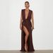 Stylish Draped Pleated Dress Solid Color Deep V Neck Irregular Design European American Style Feminine New Black Dress_ecoleips.com