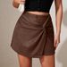 Cross-border Women's Clothing Skort Suede Twisted Pleated European And American Style Irregular Skirt-pants_ecoleips.com