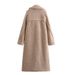 Women's Fleece Lined Double Breasted Trench Coat - Oversized Long Coat With Button Detail (Black/Dark Khaki)_ecoleips.com
