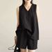 Women's Fashion Two-Piece Set Summer New Design V-Neck Sleeveless Top And Relaxed Shorts Casual Outfit_ecoleips.com