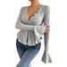 Elegant V-Neck Ruffle Blouse – Flared Sleeve Tunic Top For Women (S-XL, 5 Colors)_ecoleips.com