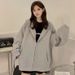 Autumn Jacket, Loose-fitting, Medium-short Length, College Style, Spring And Autumn, Fleece-lined, Zip-up Cardigan,_ecoleips.com