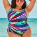 Aria Basics New Plus Size Women's Bikini Rainbow Gradient Striped One-Piece Swimsuit For Women, European And American Cross-Border,_ecoleips.com