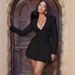 Women's Long Sleeve Pleated Dress Deep V Neck Solid Color Autumn Winter Sexy Suit_ecoleips.com
