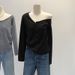Aria Basics Aria Basics European And American 2025 Spring New Off-Shoulder Sexy Pullover Long-Sleeve Knit Sweater_ecoleips.com