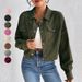 Women's Slim Fit Short Zipper Cardigan Corduroy Jacket Polo Collar Autumn Winter Europe America Style Lightweight Coats_ecoleips.com