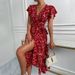 Women's Sexy Deep V Neck Tie Waist Slimming Floral Maxi Dress For Vacation_ecoleips.com