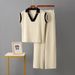 Women's Summer Two Piece Set Cross Border Style Simple Solid Color Loose Sleeveless Knit Top with Sporty Slim Fit Wide Leg Pants_ecoleips.com