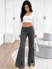 Casual Vertical Stripe Front Split Hem Bootcut Pants High Rise Bodycon Pants_ecoleips.com