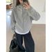 Gray Fleece-lined Thickened Sweatshirt For Women, Autumn/winter 2024, High-end American Retro Style, Hooded,_ecoleips.com