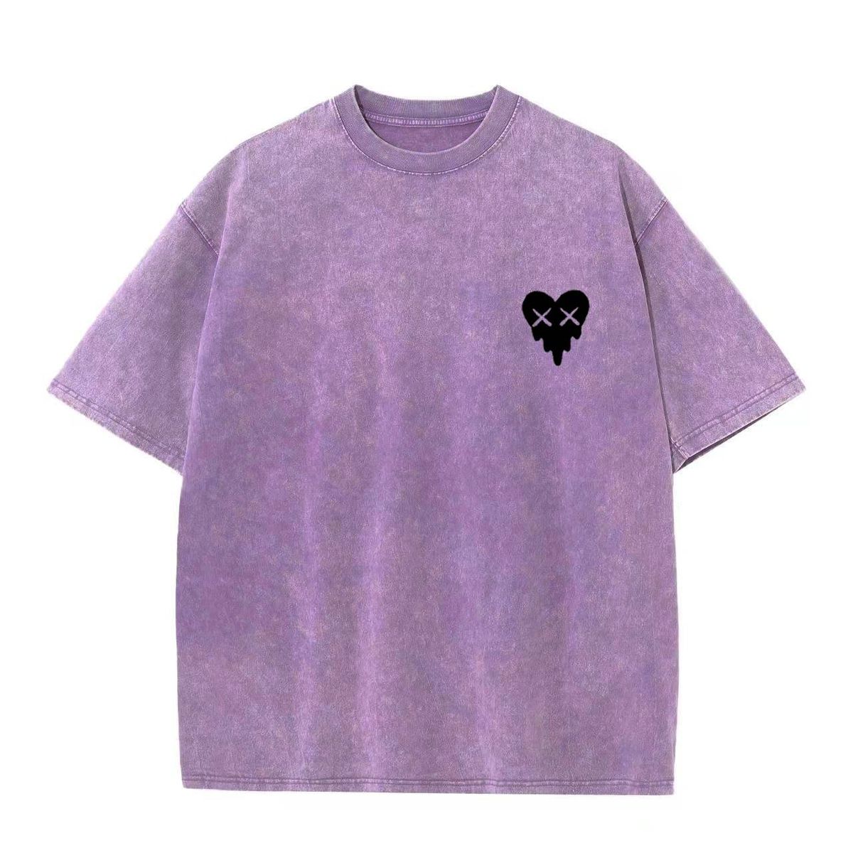 230g Retro Stir Fried Snowflake Washed European And American Pure Cotton T-shirt Loose Base Round Neck Pullover Heavyweight T-shirt_ecoleips.com