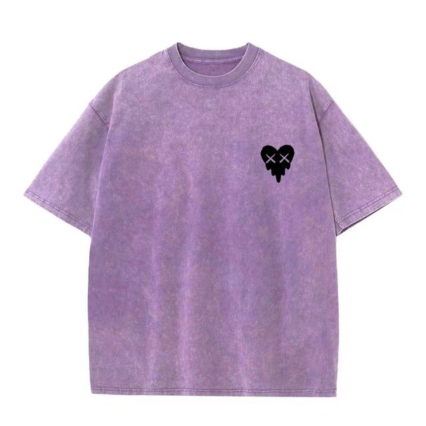230g Retro Stir Fried Snowflake Washed European And American Pure Cotton T-shirt Loose Base Round Neck Pullover Heavyweight T-shirt_ecoleips.com