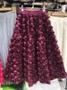 Women's High-Waisted A-Line Midi Skirt French Style Mesh Floral Print Spring New Heavy Duty Three-Dimensional Skirt For Ladies_ecoleips.com