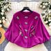 Elegant French Style Women's Top Round Neck Lantern Sleeve Rhinestone Embellished Fitted Waist Versatile Fashion Blouse For Autumn_ecoleips.com