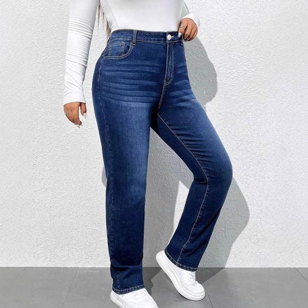 Women's Clothing Dark Blue Stretch Denim Straight Leg Cigarette Pants For Women European American Style_ecoleips.com