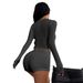 Women's Sporty Sexy Long Sleeve T-Shirt And Shorts Set Button Up Two Piece Casual Outfit For Autumn European American Style_ecoleips.com