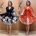Women's Clothing Casual Fashion Printed Tie Strap Slit V Neck Long Sleeve Dress_ecoleips.com