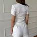 European And American Fashion Casual Suit Jacquard Ruffled Edge Slim Fit Elegant Home Round Neck Short Sleeve Shorts_ecoleips.com