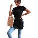 Ribbed Knit Short Sleeve Top With Side Slit, Elegant Casual Crewneck T-Shirt For Women, Spring Summer Basic_ecoleips.com