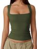 K Women's Short Sleeve Street Chic Fashion Square Neck Basic Fit Sleeveless Tank Top Underwear_ecoleips.com