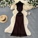 Women's Minimalist High-Waisted Single-Breasted Long Dress Sleeveless Knitted Slim-Fitting Elegant Sophisticated for Commuting_ecoleips.com