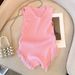 Women's Pink Tassel Knitted Small Camisole + High Waist Wide Leg Casual Shorts_ecoleips.com