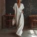 Bohemian Maxi Dress Lace Trim Flowy Cotton Linen Blend Summer Elegant Hem Detail Women's Clothing/Dress_ecoleips.com