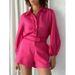 Niche Dragon Fruit Color Commute Women's Spring/Summer Set: Short Pants & Shirt Two-Piece_ecoleips.com