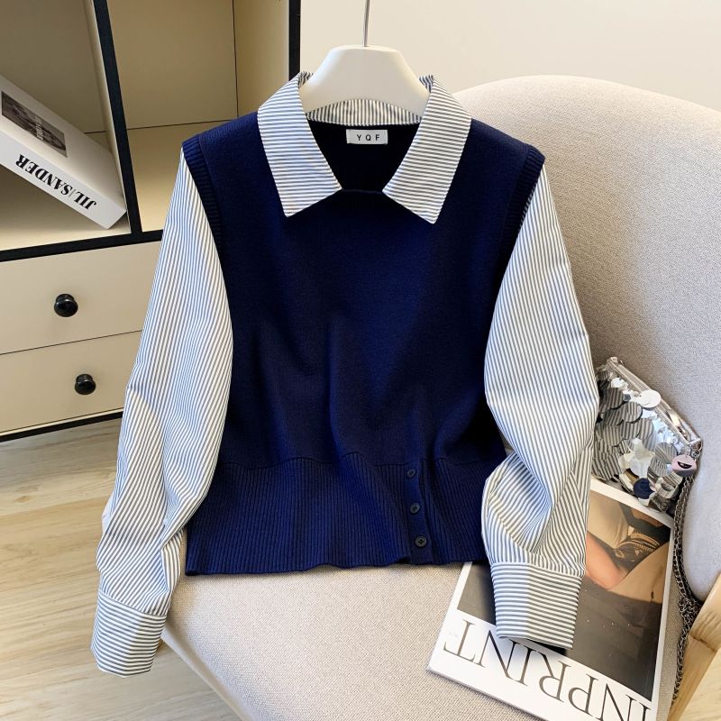 Women's Clothing Style Women's Patchwork Faux Two Piece Knit Sweater Autumn Chic Design Bulk Order For Formal & Casual For Women_ecoleips.com