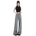 Women's High Waisted Drawstring Wide Leg Pants Summer Thin Yoga Casual Sports Slimming Fitness Straight Leg Long Pants_ecoleips.com