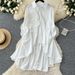 Women's Clothing 1 Sense Polo Collar Shirt Women Autumn Three Dimensional Flower Loose Irregular Pleated Tail Design Top_ecoleips.com