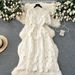 Women's Clothing Water Soluble Lace Hollow Quality Medium Length Holiday Dress_ecoleips.com