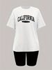 Summer Women's Casual Fashion California Letter Print Loose T-shirt+shorts Two-piece Sportswear Suitable For Daily Wear-52_ecoleips.com