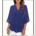 Women's Clothing Casual V Neck Chiffon Shirt Petal Sleeves Loose Fit Summer Top Elegant Fashion_ecoleips.com