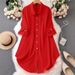 Women's Clothing Spring And Summer New Shirt Half Sleeve Loose Button Mid Length_ecoleips.com