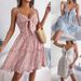 2026 Spring/Summer Floral Bow V-Neck Ruffle Hem Maxi Dress Vacation Sundress Women's Clothing_ecoleips.com