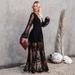 Early Spring Cross-Border Coat European And American Women's Lace Long V-Neck Solid Color Chiffon Summer Dress_ecoleips.com