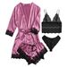 Women's Silk-Like Sleepwear Set – 4-Piece Loungewear Robe & Camisole (S-XXL) – Elegant Home & Outdoor Wear_ecoleips.com
