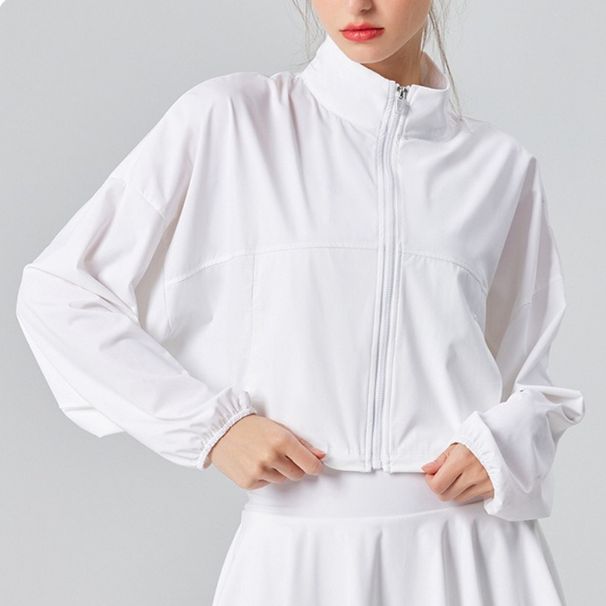 K Stand Up Collar Pocket Cool Sun Protection Clothing, UV Resistant Women's Outdoor Sports And Fitness Jacket, Loose And Breathable Casual Top_ecoleips.com