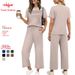 Effortless Elegance: Women's Casual Knit Two-Piece Set With Short Sleeve Top And Relaxed Pants For Office & Daily Wear_ecoleips.com