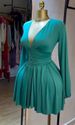 K Women's Dress With Pleats, V-neck, Long Sleeves, Slim-fitting, Waist-cinching, Slimming, Pleated Short_ecoleips.com