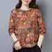 Floral Long-Sleeved T-Shirt Women's Spring And Autumn Large Size Middle-Aged Mother's Western Style Base Shirt Literary_ecoleips.com