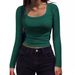 2024 New European And American Style Ribbed Slim Fit Long Sleeve Square Neck For Women Cross-Border Women's_ecoleips.com