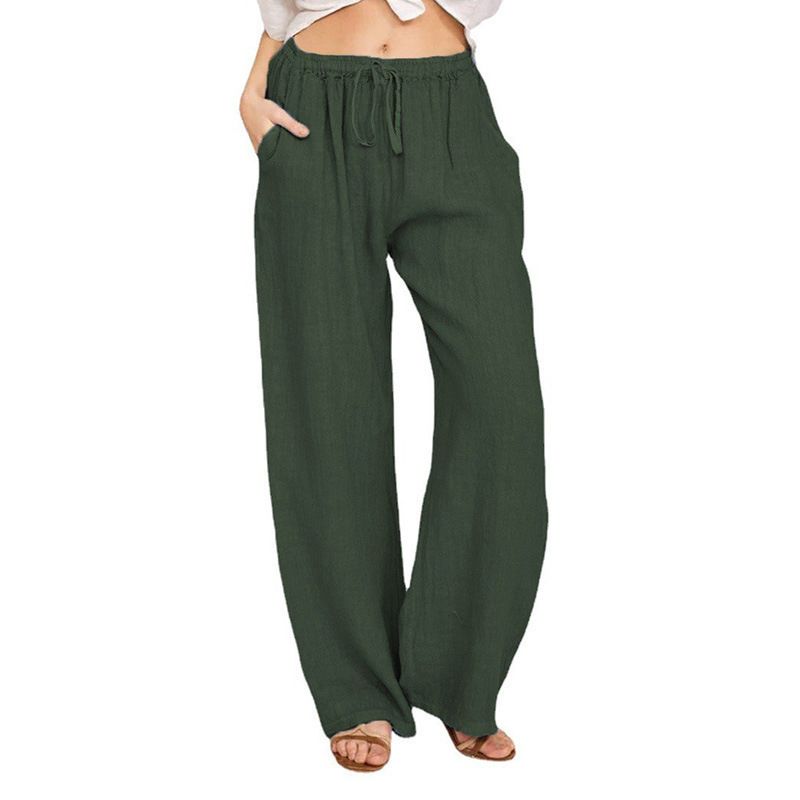 Women's Trendy Loose Casual Pants With Pockets Wide Leg Versatile Long Trousers Drawstring_ecoleips.com