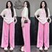 Retro Fashion Printed Two Piece Set For Women Summer Loose Wide Leg Pants And Short Sleeved Suit Plus Size_ecoleips.com