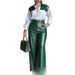 Women's Clothing Elegant Commuter Casual & Office Wear Long Sleeved Shirt With Belt And Wide Leg Leather Pants Two Piece Set_ecoleips.com
