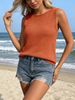 Casual Vacation Knit Sleeveless Top, Women's Crew Neck Loose Tank_ecoleips.com